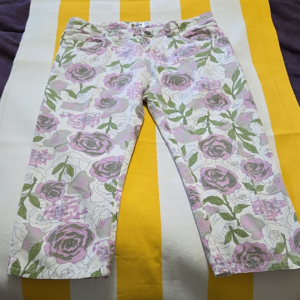 Hurley Pink & Green Floral Cropped Jeans